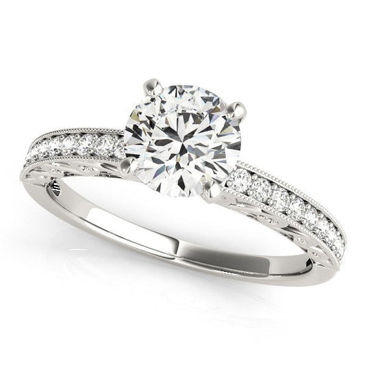 Anillo de compromiso de diamante de estilo antiguo de oro blanco de 14k (1 1/8 cttw)