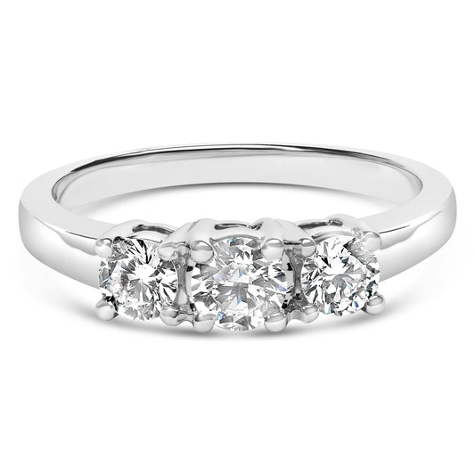 Anillo de oro blanco de 14K con 3 diamantes creados en laboratorio de 3/4 Cttw (color F-G, claridad VS2-SI1) - Talla 7