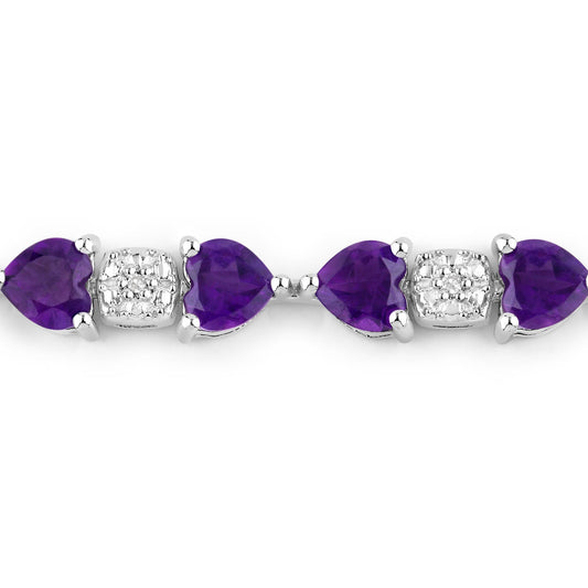Pulsera de amatista genuina de 9,56 quilates y diamantes blancos en plata esterlina .925