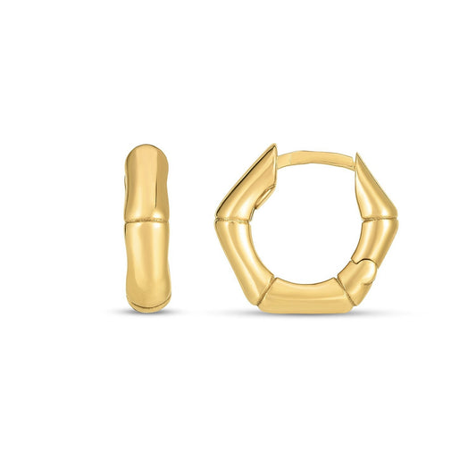 Pendientes de aro tipo huggie de bambú en oro amarillo de 14k