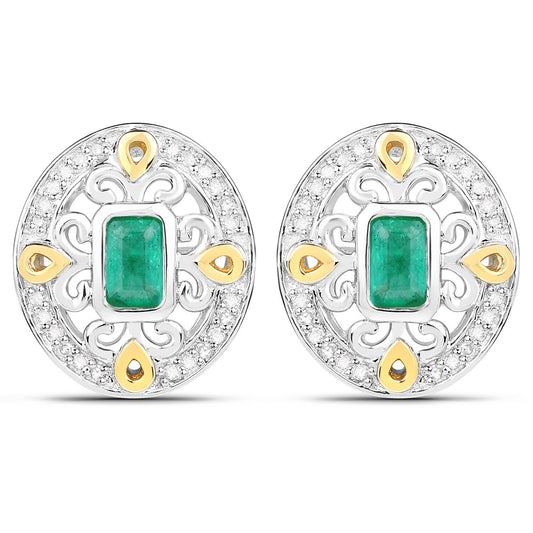 Pendientes de plata de ley .925 con auténticas esmeraldas de Zambia de 0,69 quilates y diamantes blancos
