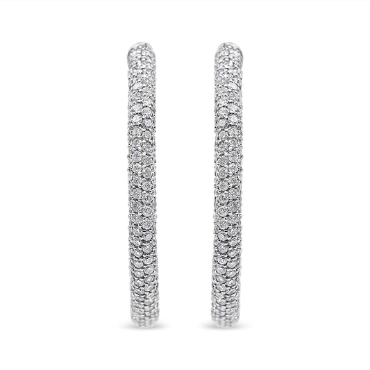 Pendientes de aro con palanca trasera tipo semi-eternity de oro blanco de 18K con pavé de diamantes de 2 1/3 Cttw (color F-G, claridad VS1-VS2)