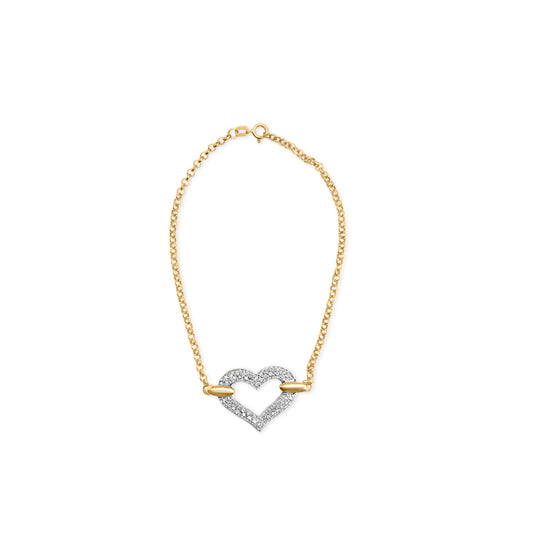Pulsera de 7" con dije de corazón incrustado con diamantes de 1/4 Cttw en oro de 10K bicolor (Color H-I, Claridad I1-I2)