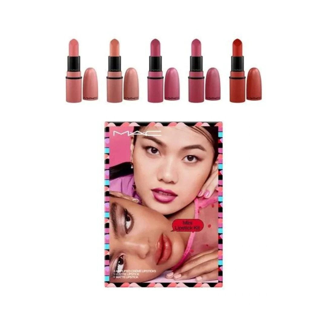Mini Lipstick Kit Set MAC: Amplified, Matte, Cream Lipstick, You Can't Chili With Us, 1.8 g *Miniature +