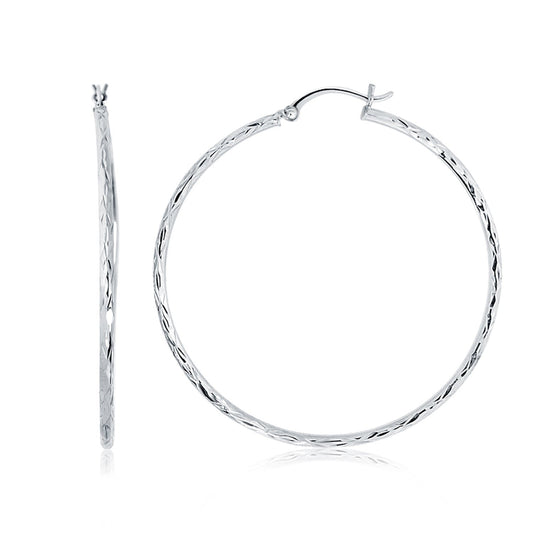 Pendientes de aro de oro blanco de 14k con corte de diamante (4.45 cm de diámetro)