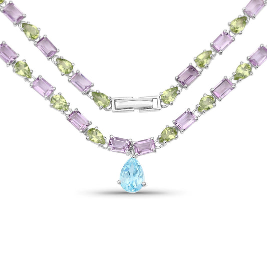 Collar de 32.50 quilates de piedras múltiples genuinas de plata de ley .925
