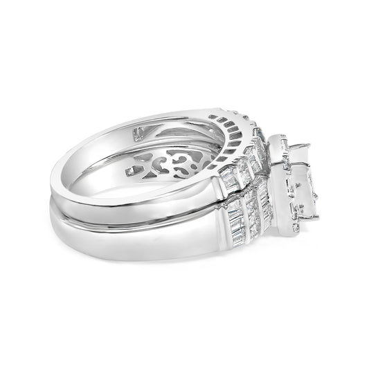 Juego de anillos de compromiso de plata de ley con cabeza de diamante compuesto de 1,0 quilates