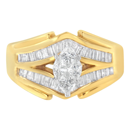 Anillo de cóctel con diamantes de oro de dos tonos de 14 kt (1 quilate total, color H-I, claridad SI1-SI2)