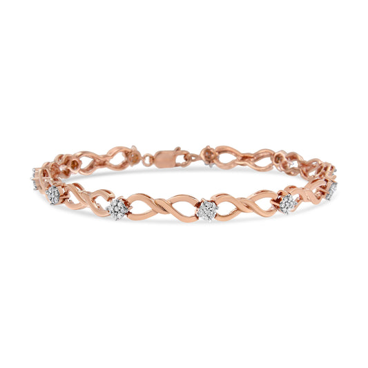 Brazalete con diseño de eslabones y racimo de diamantes de 1/2 quilate, color H-I, claridad I2-I3, de oro rosado de 10 quilates, de 17.78 cm