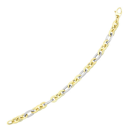 Pulsera de oro bicolor de 14k con eslabones ovalados de estilo largo y corto