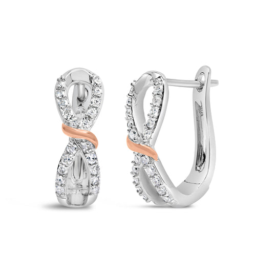 Pendientes de aro infinitos y de cinta de oro blanco y rosa de 10 quilates con diamantes de 1/3 Cttw (color H-I, claridad I1-I2)