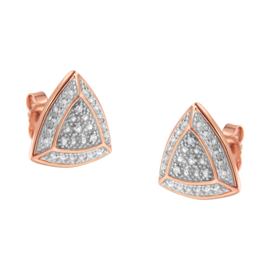 Pendientes de tuerca con forma de trillón y halo de 4 piedras de plata de ley .925 con baño de oro rosa de 14K y acentos de diamante (color H-I, claridad I2-I3)