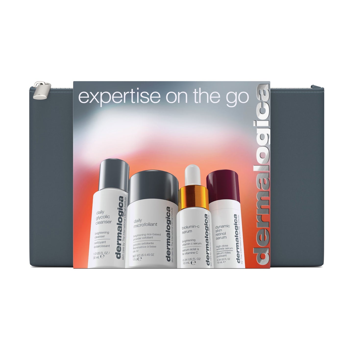 Expertise On The Go Set Dermalogica:  Daily Glycolic, Cleansing, Cleansing Gel, For Face, 30 ml + Daily Microfoliant, Exfoliating, Exfoliating Powder, 13 g + Biolumin-C, Vitamin C, Brightening, Serum, For Face, 10 ml + Dynamic Skin, Retinol, Anti-Wrink...
