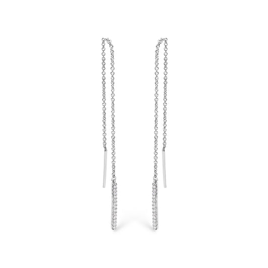 Pendientes enhebrados de oro blanco de 10 qt con diamantes de 1/10 Cttw