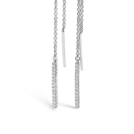 Pendientes enhebrados de oro blanco de 10 qt con diamantes de 1/10 Cttw