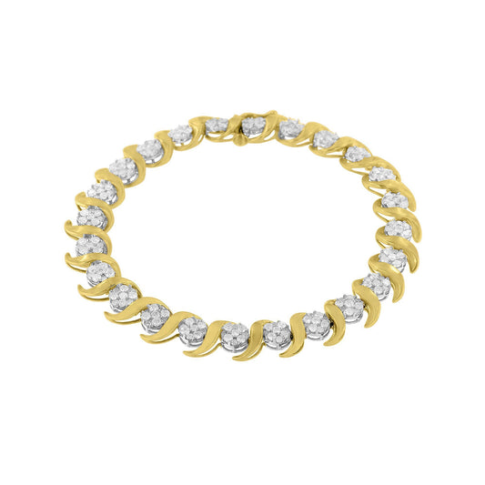 Pulsera de oro amarillo de 10Q con diamantes redondos de 4,00 Cttw, diseño floral y 7,5" (color H-I, claridad I2-I3)