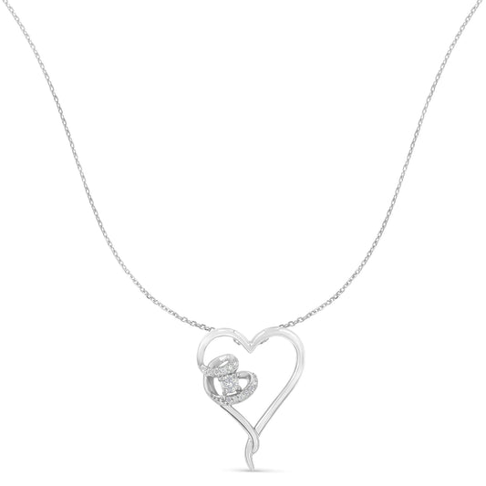 Collar con colgante de corazón de plata esterlina .925 con diamante de 1/10 cttw (H-I, I1-I2)