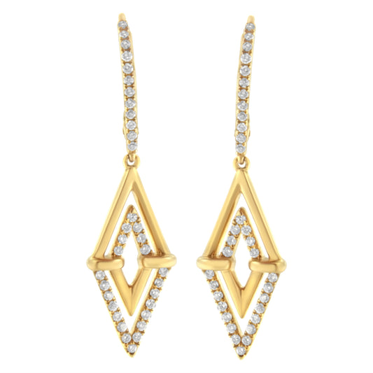 Pendientes Colgantes Doble Triángulo de Oro Amarillo de 14K con Diamantes de 3/8 Cttw (Color G-H, Claridad SI1-SI2)
