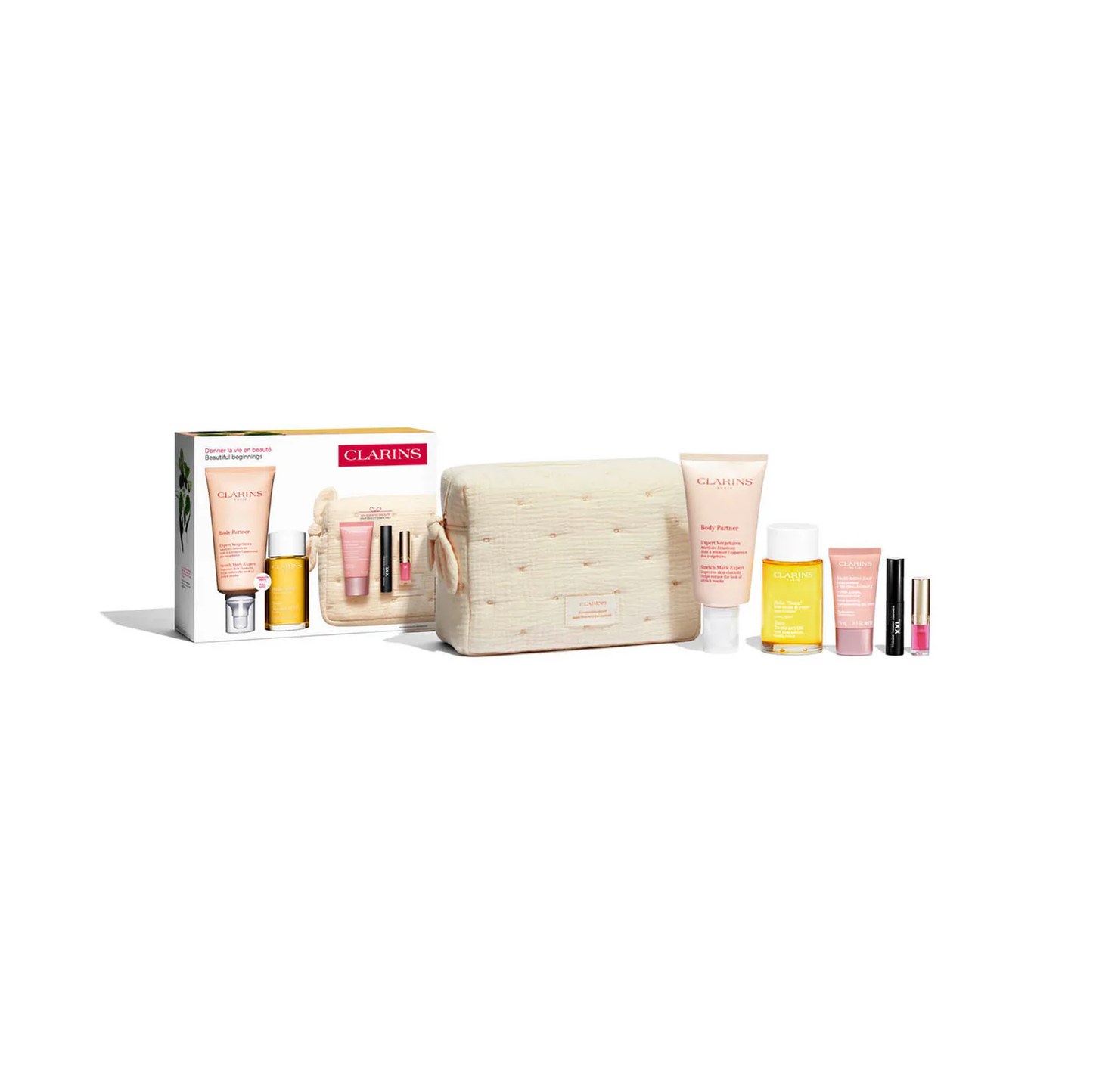Maternity Set Clarins: Multi Active Jour, Age-Defying, Day, Cream, For Face, 15 ml + Body Partner, Anti-Stretch Marks, Body Cream, Body, 175 ml + Wonder Volume, Volumising, Mascara, Black, 3 ml *Miniature + Tonic, Firming, Body Oil, 100 ml + Lip Confor...