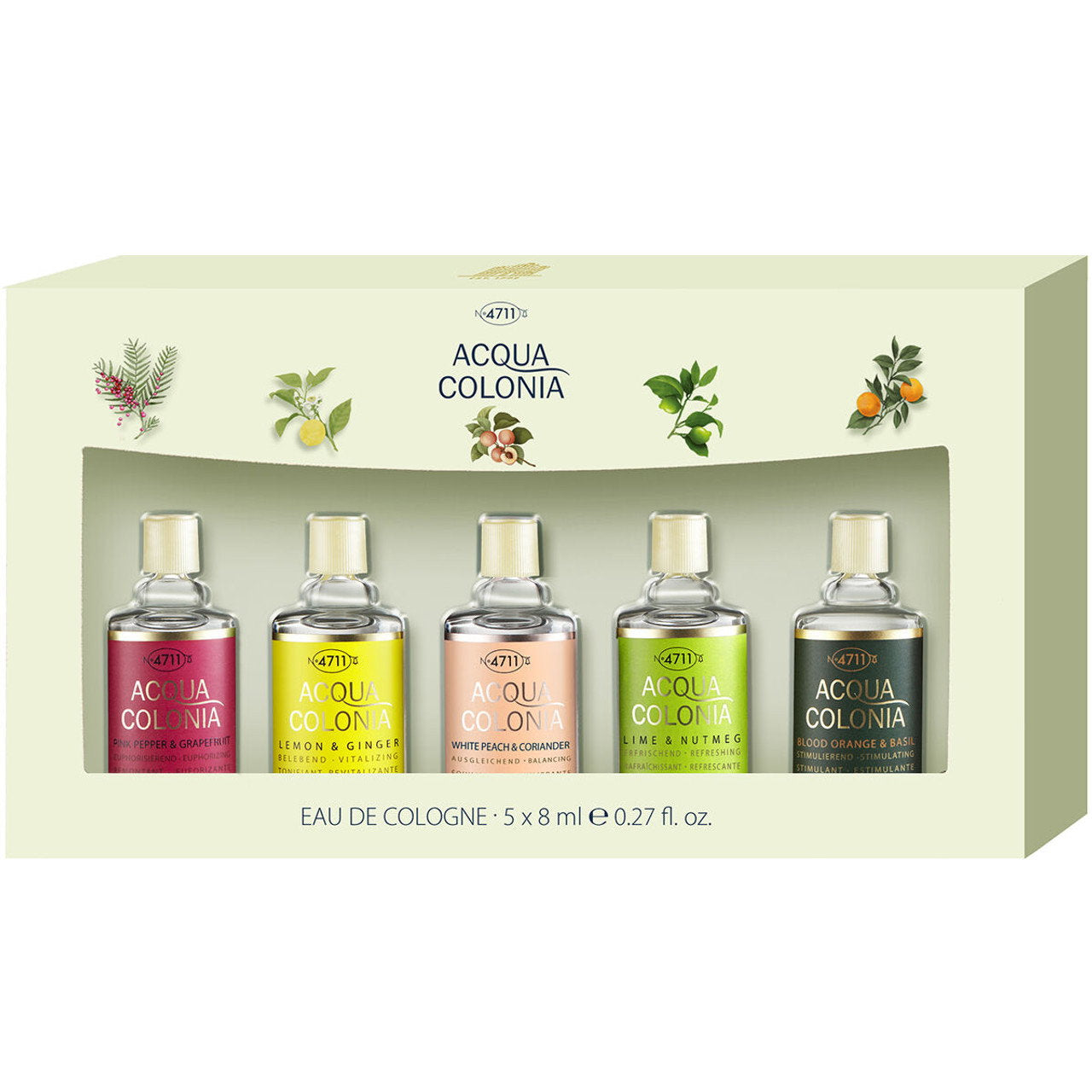Set 4711: Acqua Colonia Lemon & Ginger, Eau De Cologne, Unisex, 8 ml + Acqua Colonia Lychee & White Mint, Eau De Cologne, Unisex, 8 ml + Acqua Colonia Lime & Nutmeg, Eau De Cologne, Unisex, 8 ml + Acqua Colonia Blood Orange & Basil, Eau De Cologne, Uni...