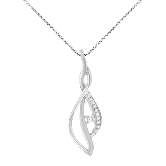 Espira Colgante de oro blanco de 10 quilates con acento de diamante redondo, diseño de cascada abierta y giro, 45,72 cm (1/10 Cttw, color J-K, claridad I1-I2)