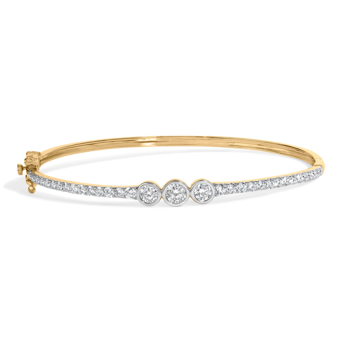 10K Yellow Gold Plated .925 Sterling Silver 2.0 Cttw Lab Grown Diamond Bezel Set Bangle Bracelet