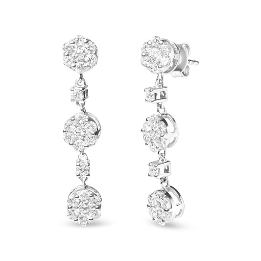 14K White Gold 2.00 Cttw Diamond Composite Cluster Floral Drop Earrings (I-J Color, I1-I2 Clarity) - view 2
