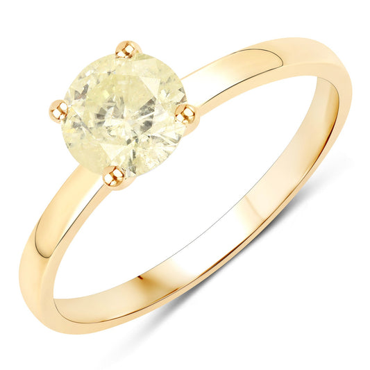 Anillo de oro amarillo de 14K con diamante genuino TLC de 0,85 quilates