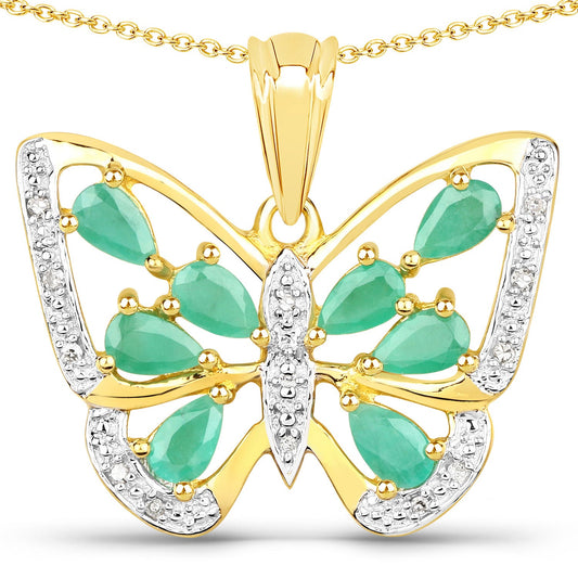 Colgante de plata de ley .925 con esmeralda auténtica de 1.90 quilates y diamantes blancos