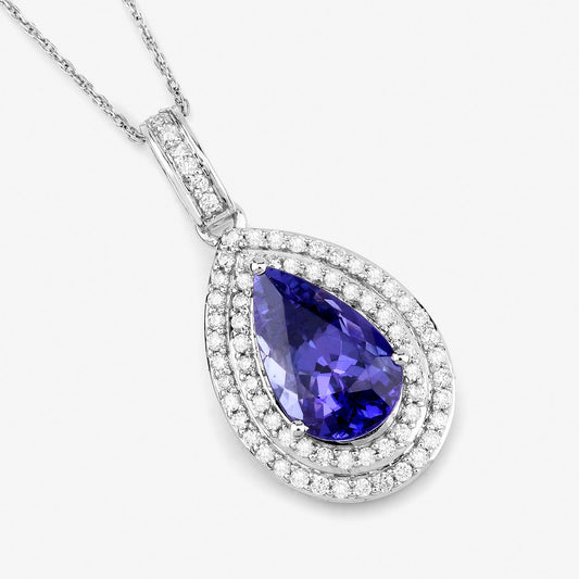 Colgante de oro blanco de 14 quilates con tanzanita genuina de 2,56 quilates y diamantes blancos