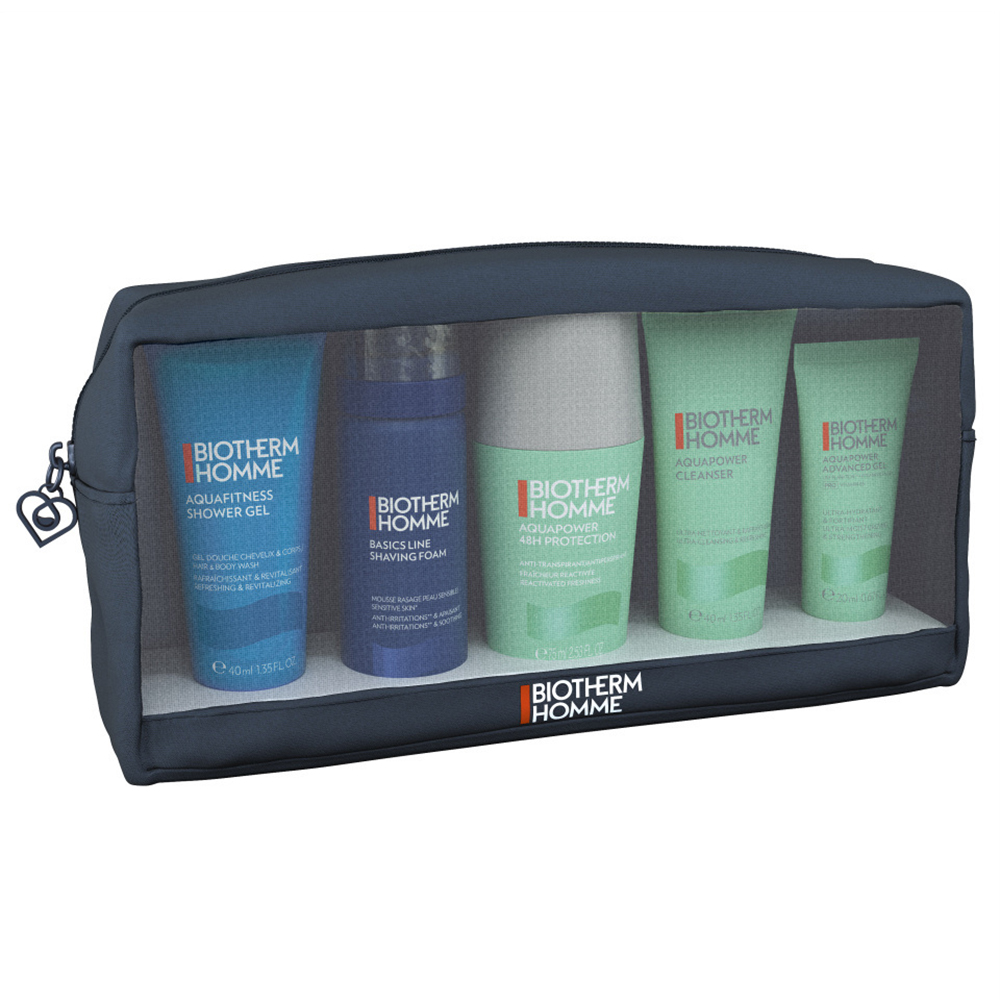 Set Biotherm: Homme, Shaving Foam, 50 ml + Aquapower, Eliminates Impurities, Cleansing Gel, For Face, 40 ml + Aquafitness, Shower Gel, 40 ml + Aquapower, Cooling, Fresh, Deodorant Roll-On, For Men, 75 ml + Aquapower, Moisturising, Mornings, Gel, For Fa...
