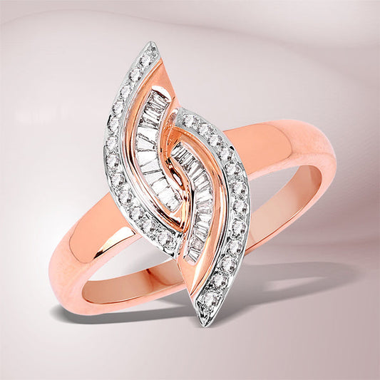 Anillo de oro rosa de 14 quilates con diamante blanco genuino de 0,29 quilates (color E-F, claridad SI1-SI2)