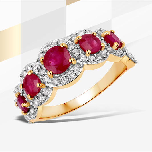 Anillo de oro amarillo de 14K con rubí genuino de 1,99 quilates y diamantes blancos