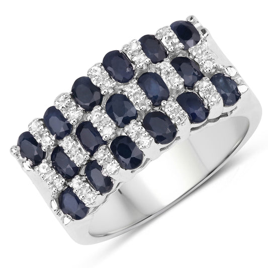 Anillo de plata de ley .925 con zafiro azul auténtico y topacio blanco de 3,66 quilates