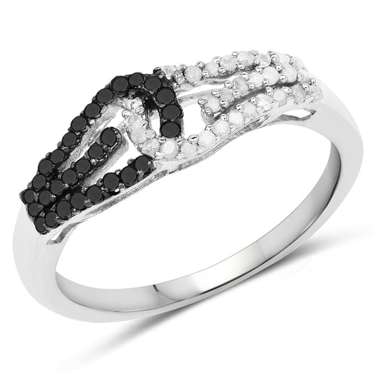 Anillo de Plata de ley .925 con Diamantes Blancos y Negros Genuinos de 0.33 Quilates