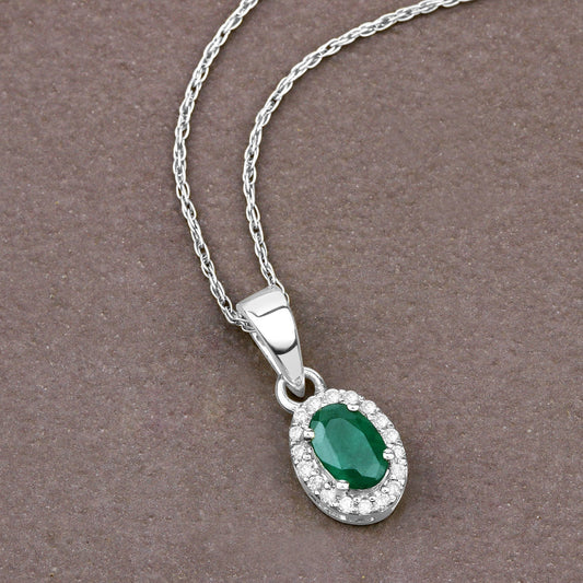 Colgante de oro blanco de 14K con esmeralda zambiana auténtica de 0,81 quilates y diamantes blancos