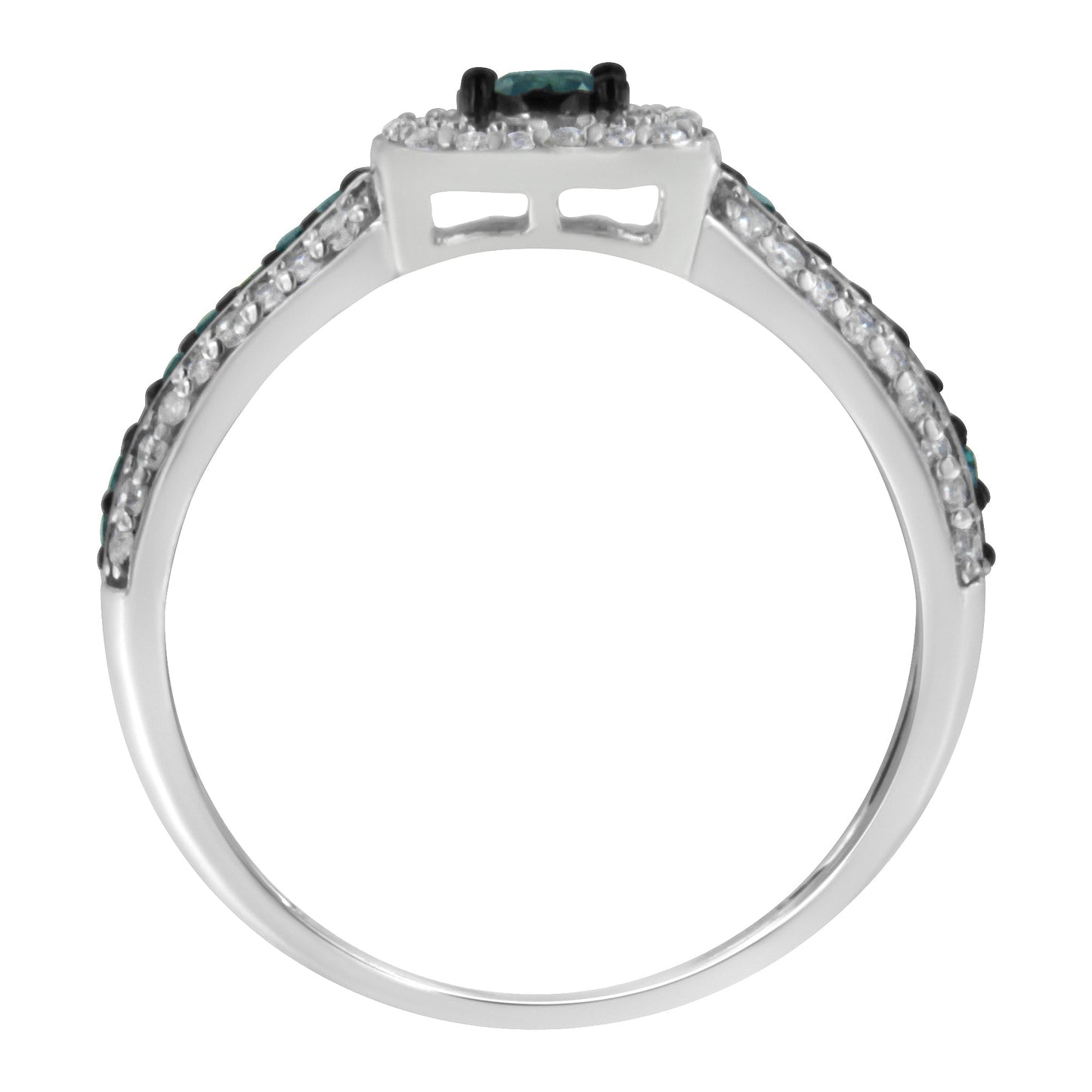 Anillo de compromiso de plata de ley .925 con diamantes azules tratados en engaste illusion (1/2 quilate total, color J-K, claridad I1-I2) - Talla 6