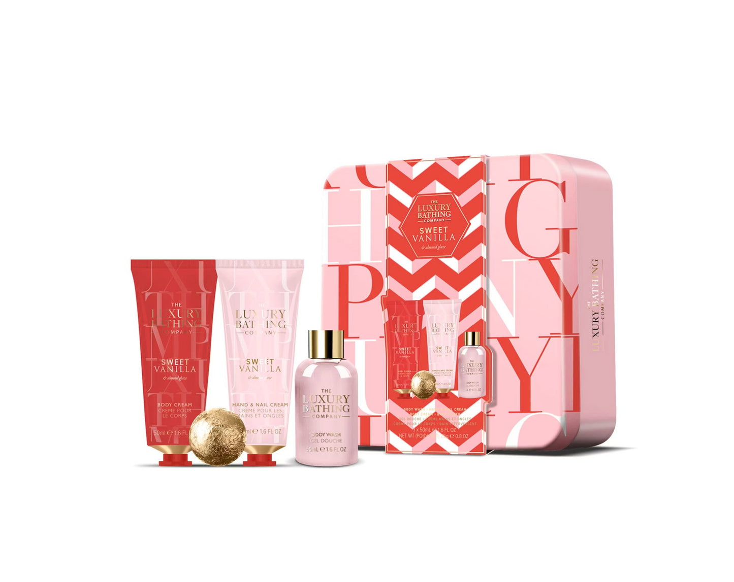 Set The Luxury Bathing Company: Sweet Vanilla & Almond Glaze, Moisturizing, Hand Cream, 50 ml + Sweet Vanilla & Almond Glaze, Bath Bomb, 25 g + Sweet Vanilla & Almond Glaze, Hydrating & Softening, Body Cream, Daily, 50 ml + Sweet Vanilla & Almond Glaze...