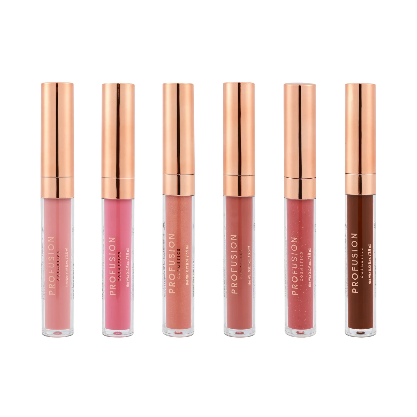 Set Profusion Cosmetics: Pucker Up, Lip Gloss, Rosy Nude, 3.5 ml + Pucker Up, Lip Gloss, Bright Pink, 3.5 ml + Pucker Up, Lip Gloss, Peachy Nude, 3.5 ml + Pucker Up, Lip Gloss, Warm Rosy Brown, 3.5 ml + Pucker Up, Lip Gloss, Deep Rose, 3.5 ml + Pucker ...
