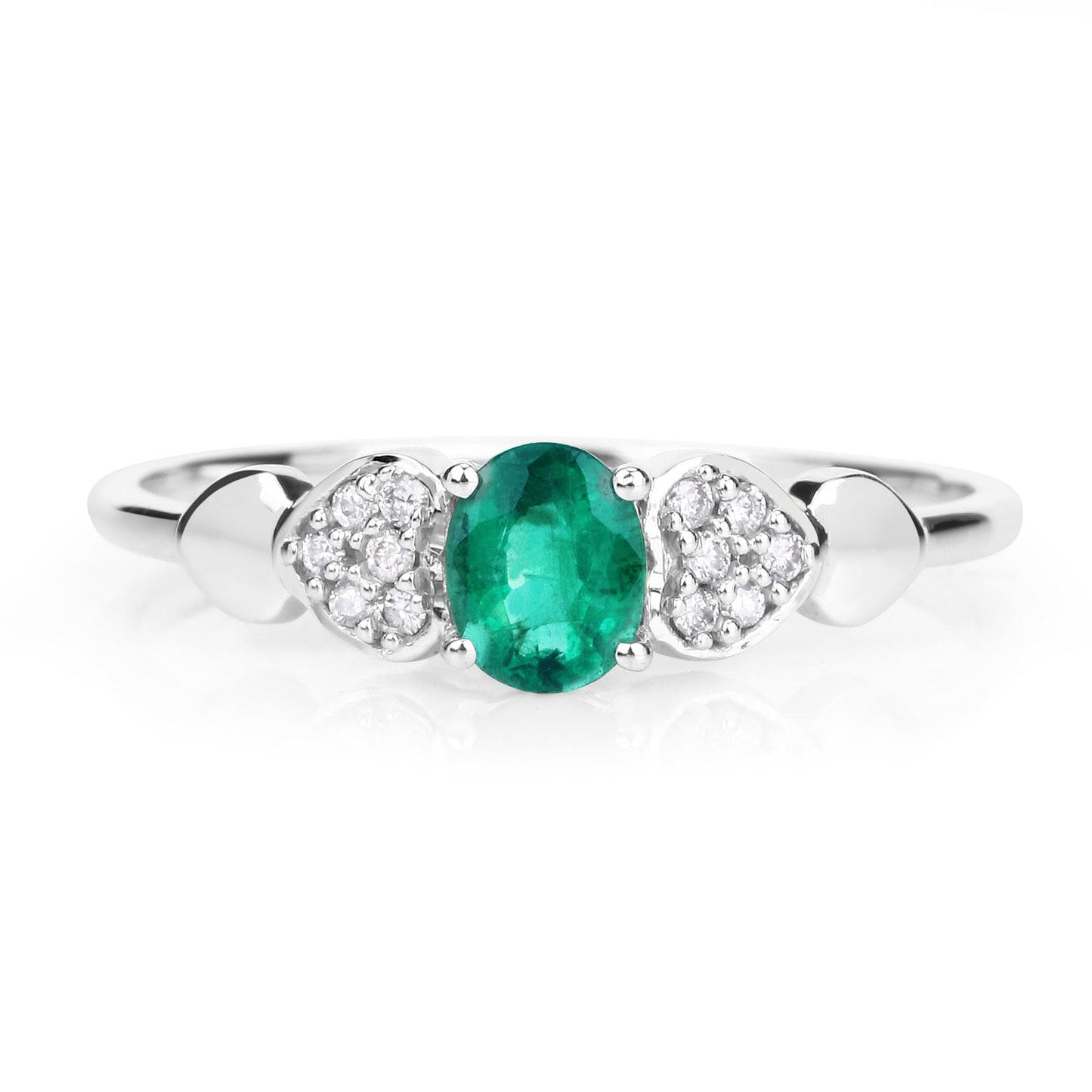 Anillo de oro blanco de 14K con esmeralda zambiana auténtica de 0,36 quilates y diamantes blancos