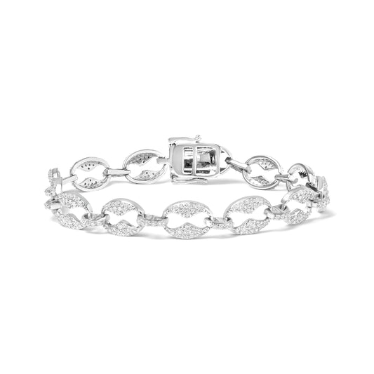 Pulsera de eslabones de oro blanco de 14K con diamantes redondos de 1 1/2 Cttw (color I-J, claridad I1-I2) - 7"