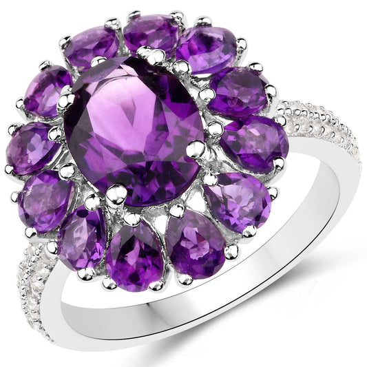 Juego de joyas de 3 piezas de plata esterlina .925 con amatista y topacio blanco genuinos de 11.60 quilates (anillo, pendientes y colgante con cadena)