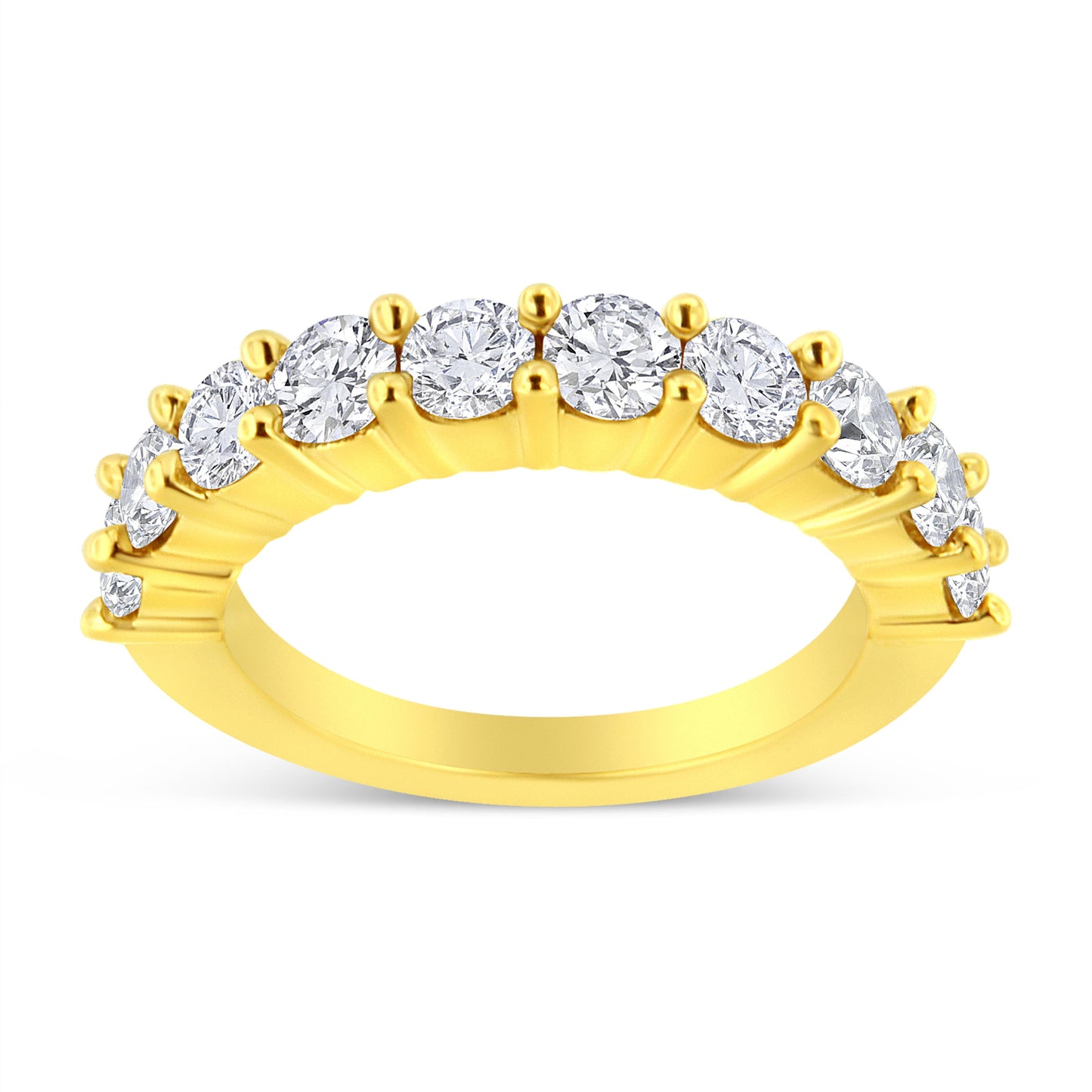 Anillo de aniversario de 10 piedras de oro amarillo de 14 quilates chapado en plata de ley 925 con diamante redondo talla brillante de 2,0 quilates (color J-K, claridad I1-I2) - Talla 7