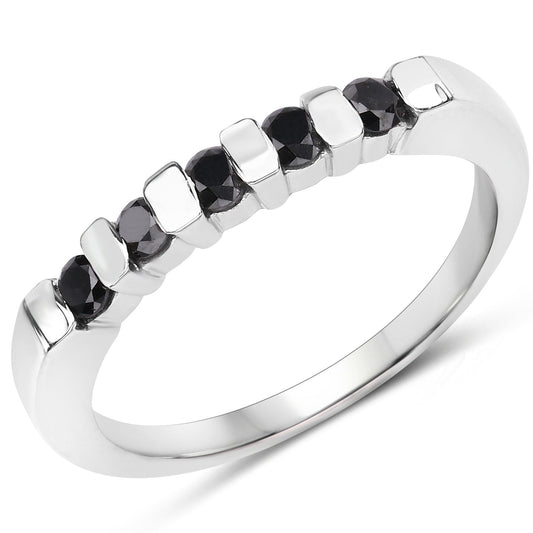 Anillo de Plata de Ley .925 con Diamante Negro Genuino de 0,50 Quilates