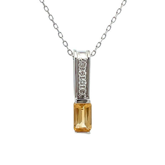 Colgantes de moda de citrino y diamantes de 0,06 ct en oro blanco de 10 kt