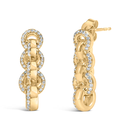 Pendientes colgantes con eslabones de cadena de oro amarillo de 14 quilates chapado en plata de ley .925 con diamantes de 1/2 quilate (color H-I, claridad I1-I2)