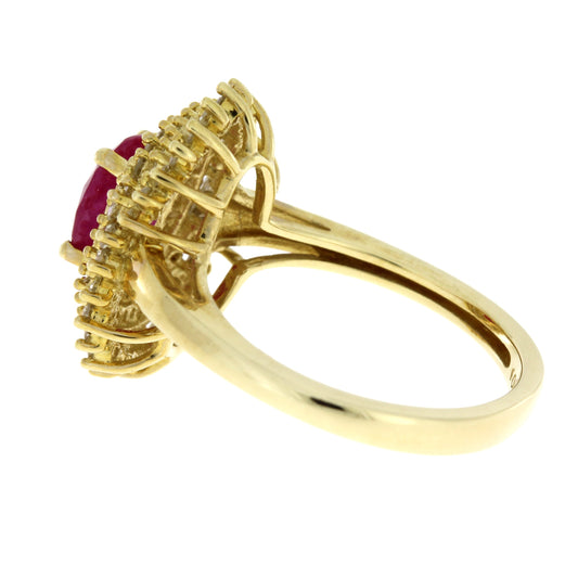 Anillo de oro amarillo de 10 qt con rubí y diamante de 2,05 ct