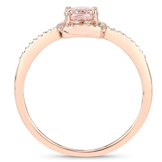Anillo de Oro Rosa de 14K con Morganita Genuina de 0.82 Quilates y Diamantes Blancos