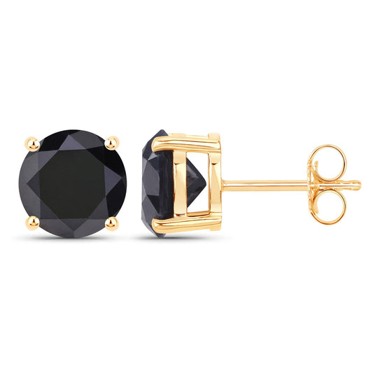 Pendientes de oro amarillo de 14 quilates con diamantes negros auténticos de 3,84 quilates