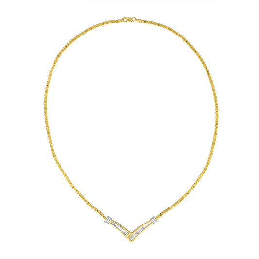 Collar de cadena Franco de 45,72 cm con colgante en forma de "V" engastado con diamantes de talla princesa de 1/2 quilate de peso total en oro amarillo y blanco de 10K (color H-I, claridad SI2-I1)